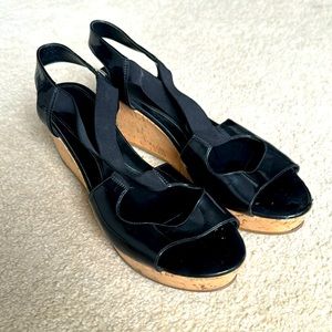 Fendi black and cork wedge sandals size 41.